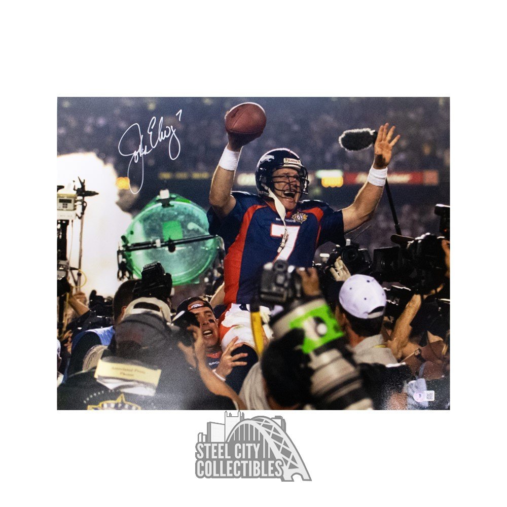 John Elway Autographed Denver Broncos 8x10 Photo - BAS COA (White Jersey)