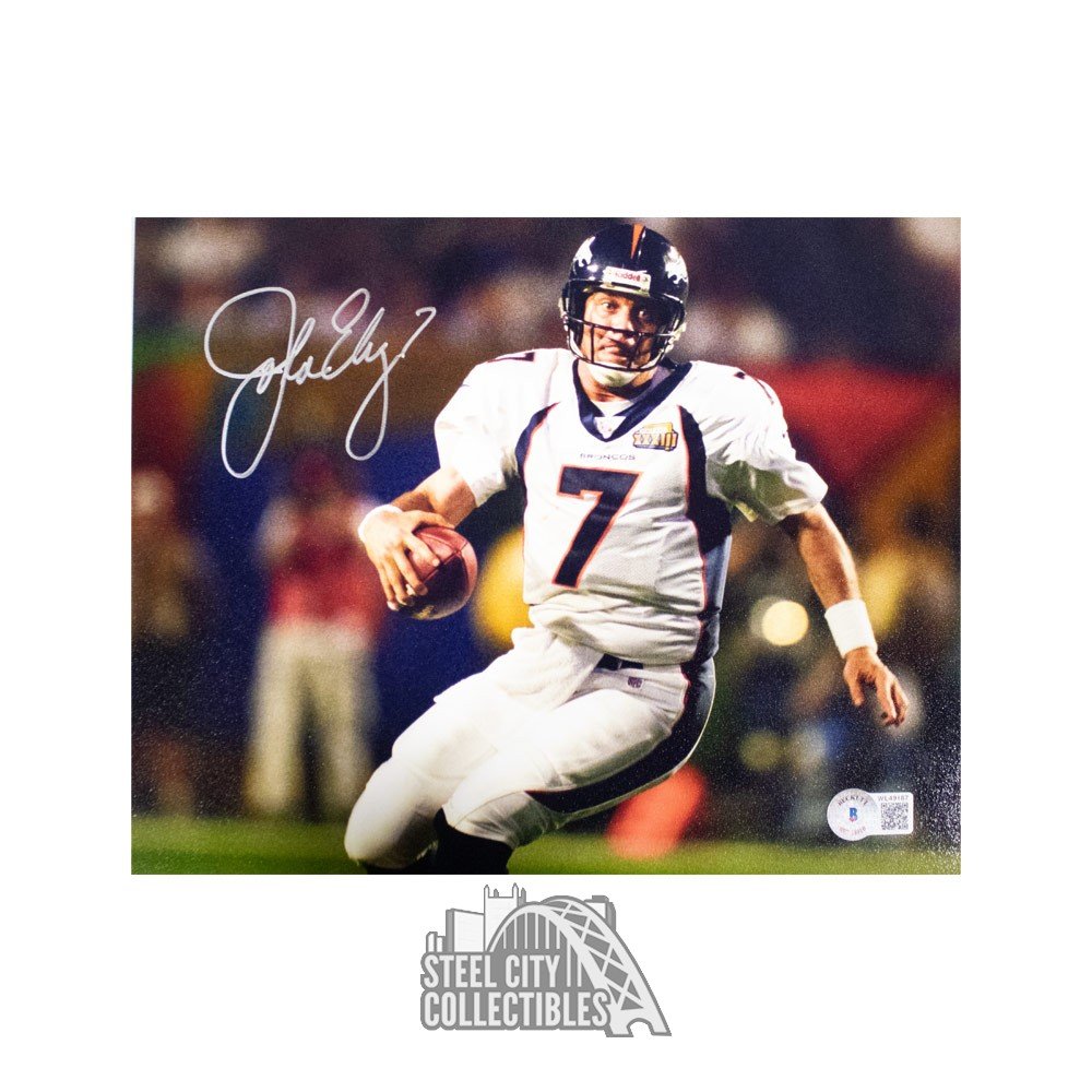 John Elway Autographed Denver Broncos 8x10 Photo - BAS COA (White Jersey)