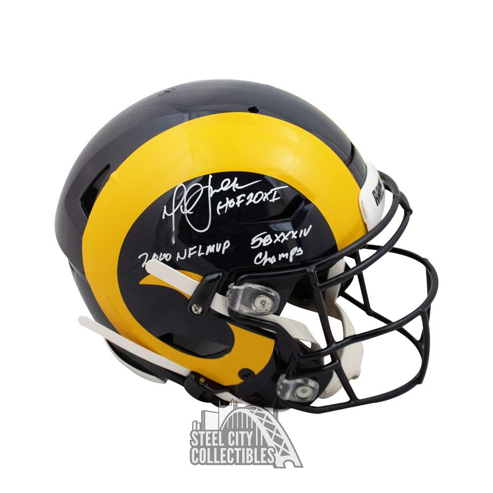 Rams Eric Dickerson & Marshall Faulk Signed Lunar Speed Mini Helmet BAS  Witness