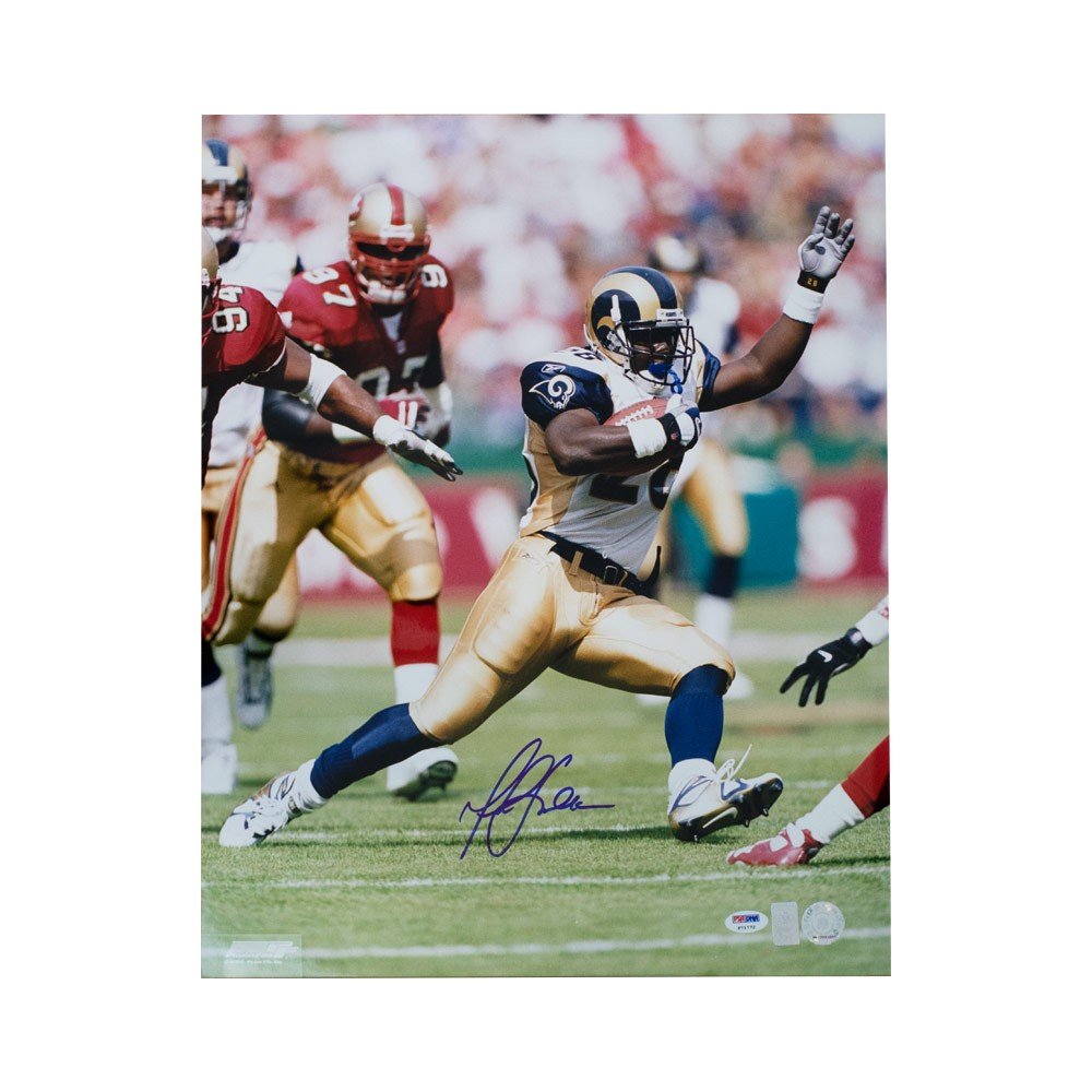 Marshall Faulk Autographed St Louis Rams 16x20 Photo - PSA/DNA COA (B)