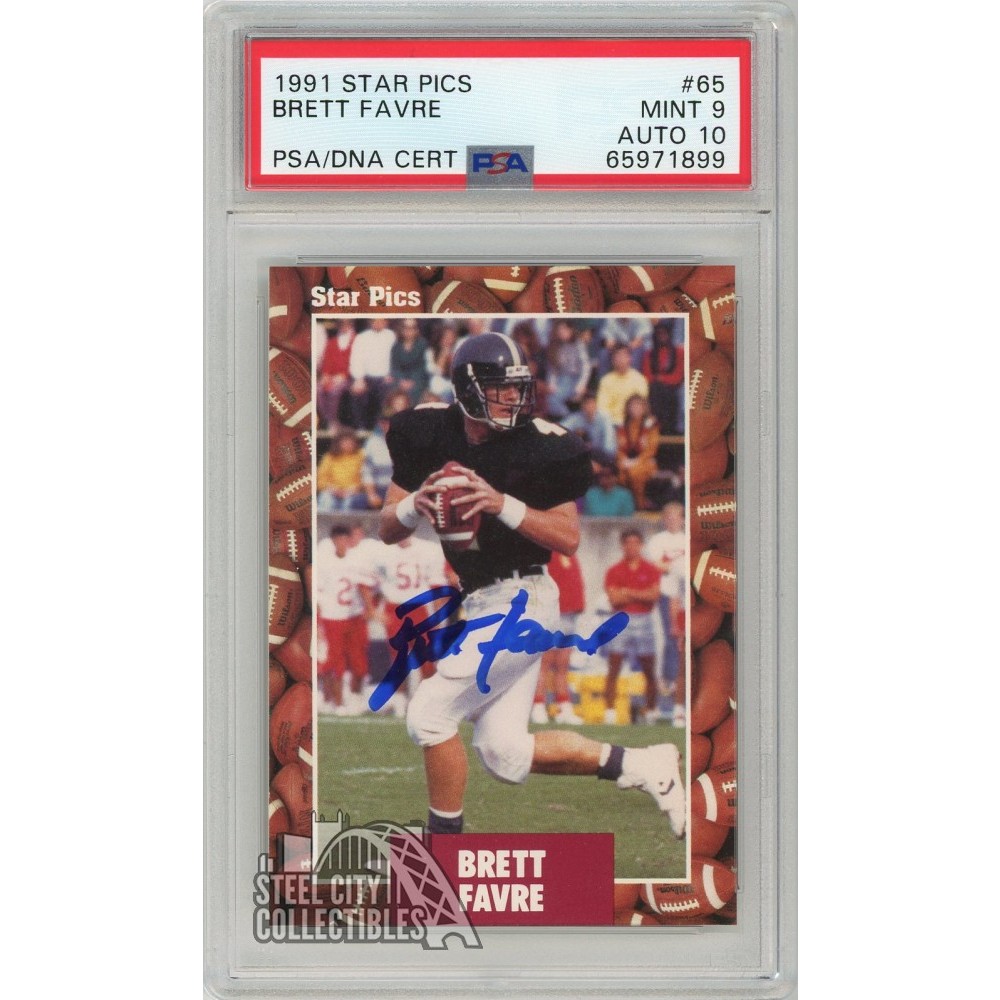 Brett Favre 1991 Topps Stadium Club RC Autograph Card #94 PSA/DNA 10 (Green  Ink)