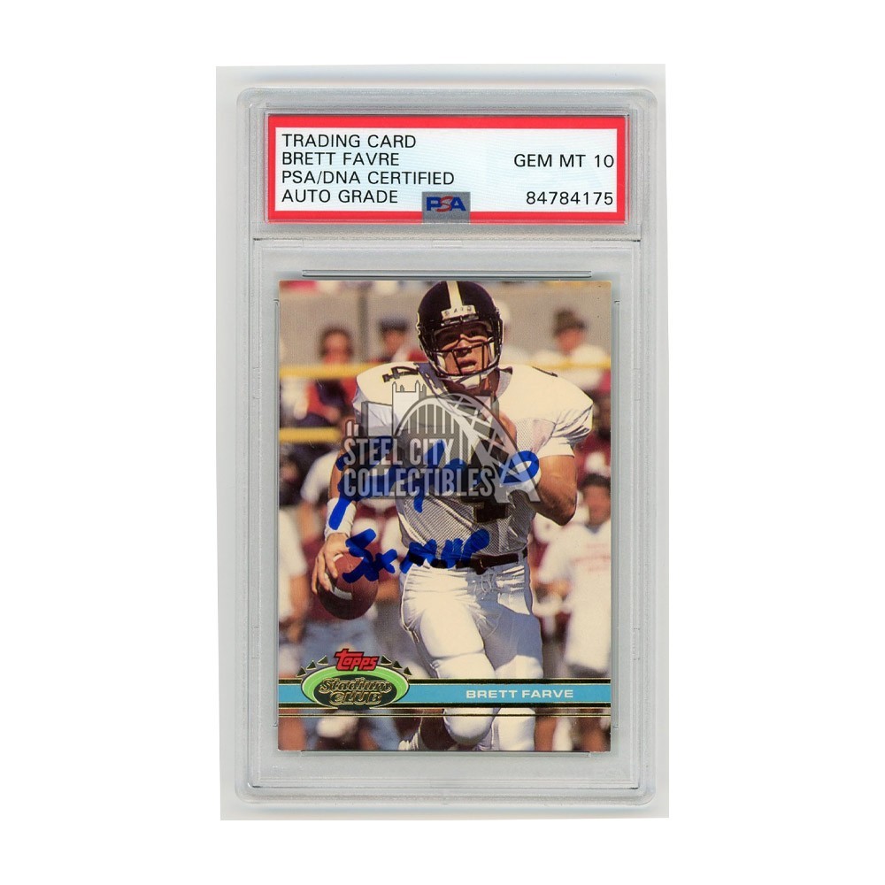 Brett Favre 1991 Topps Stadium Club Rookie Autograph Card #94 '3x MVP'  PSA/DNA 10