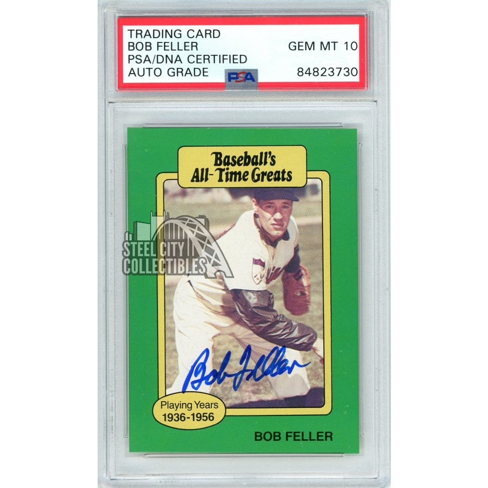 Bob Feller Signed 4x6 Cleveland Hall Of Fame Plaque Card PSA/DNA