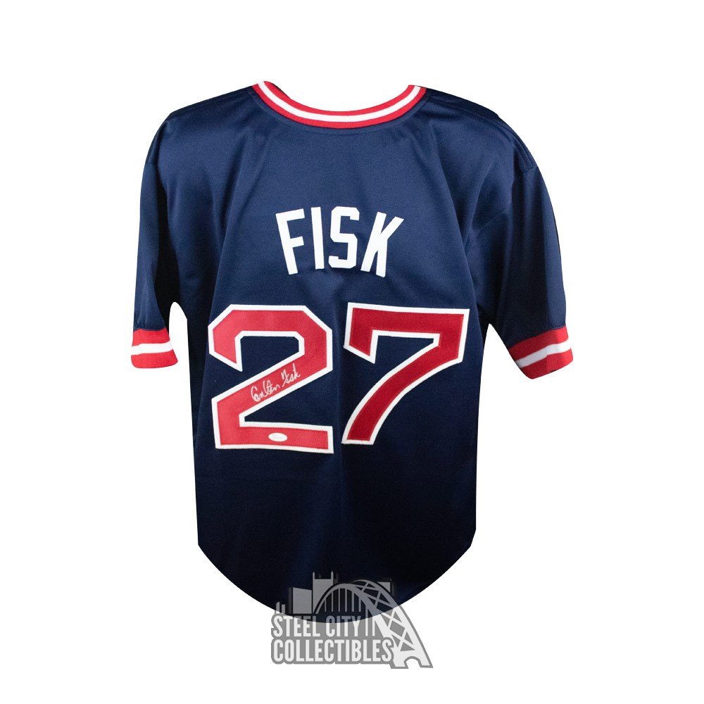 Carlton Fisk Autographed Custom Blue Baseball Jersey - JSA COA