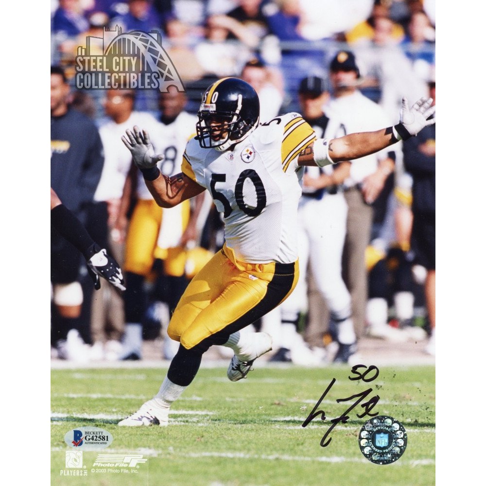 Larry Foote Autographed Pittsburgh Steelers 8x10 Photo (White Jersey) - BAS  COA