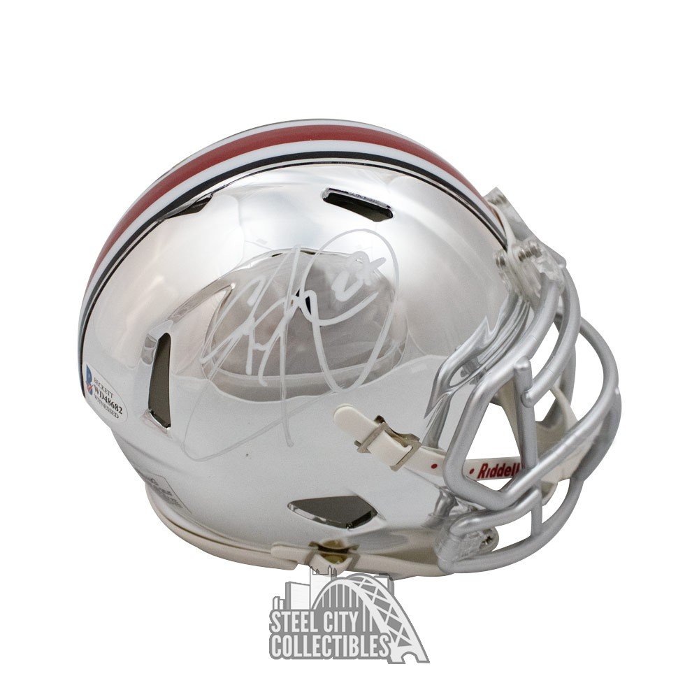 Shop Justin Fields Ohio State Buckeyes Signed Chrome Speed Mini Helmet