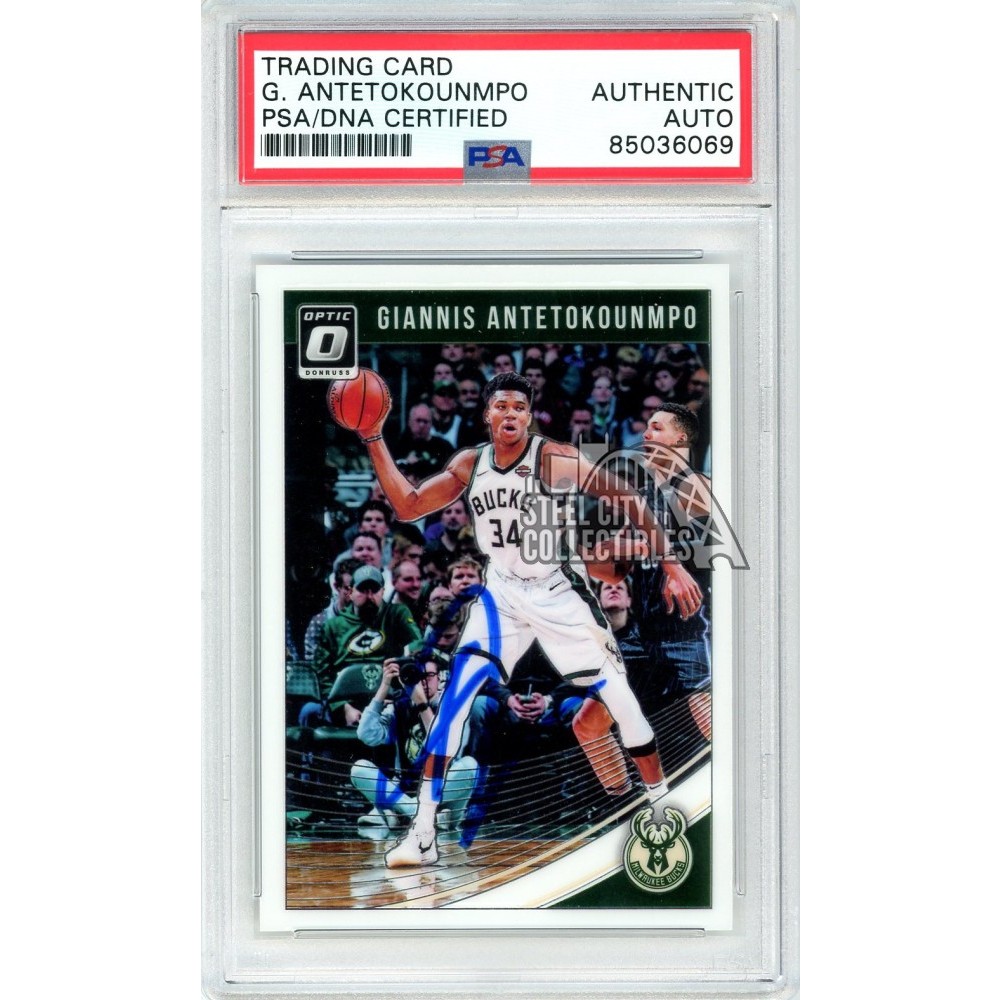 Giannis Antetokounmpo 2018 19 Panini Donruss Optic Autograph Card 85 Psadna Steel City