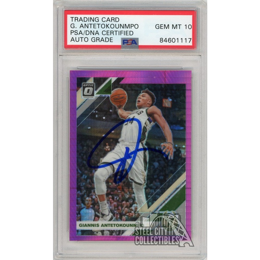 Giannis Antetokounmpo 2019-20 Donruss Optic Hyper Pink Autograph Card ...