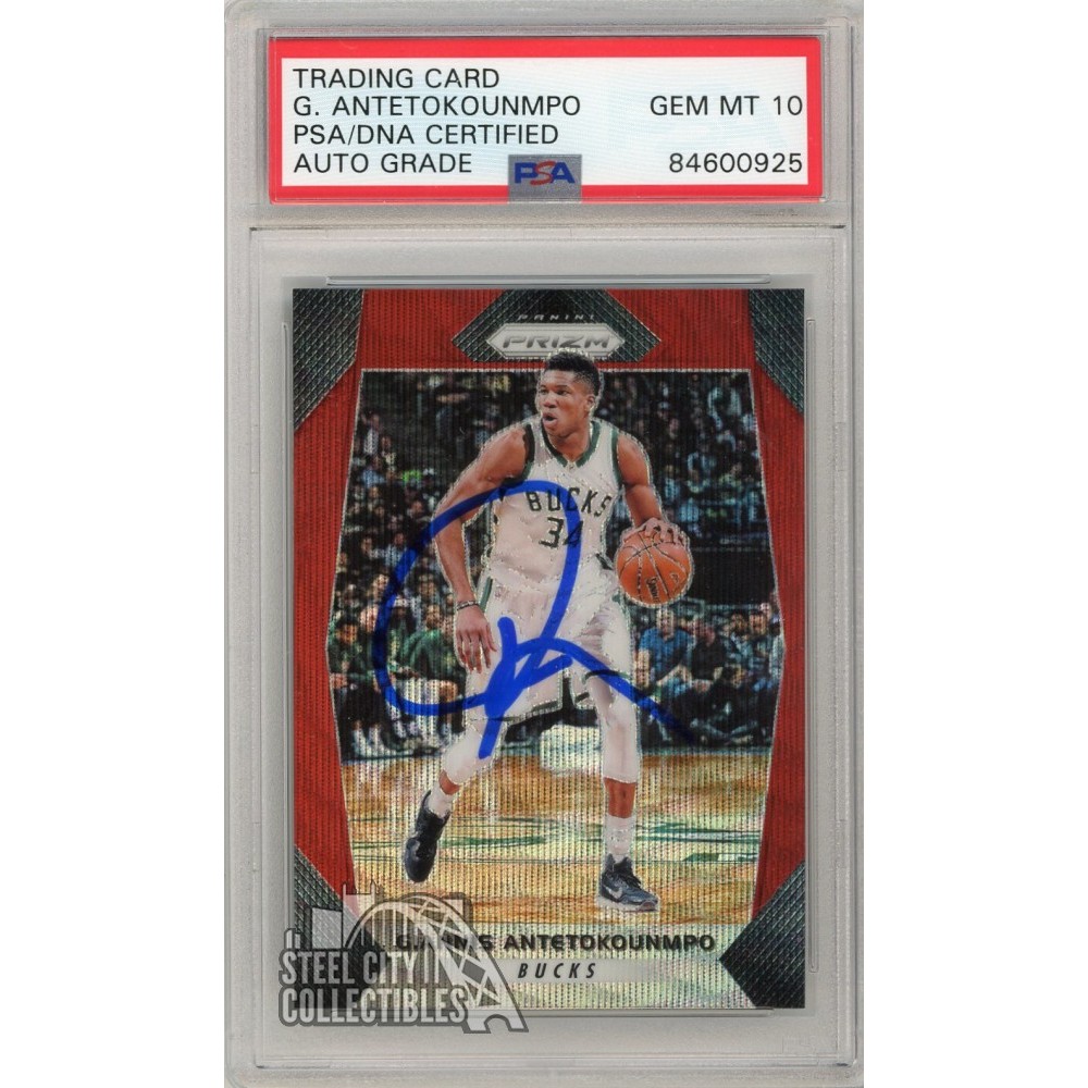 Giannis Antetokounmpo 2017-18 Panini Prizm Red Wave Autograph Card #182 ...