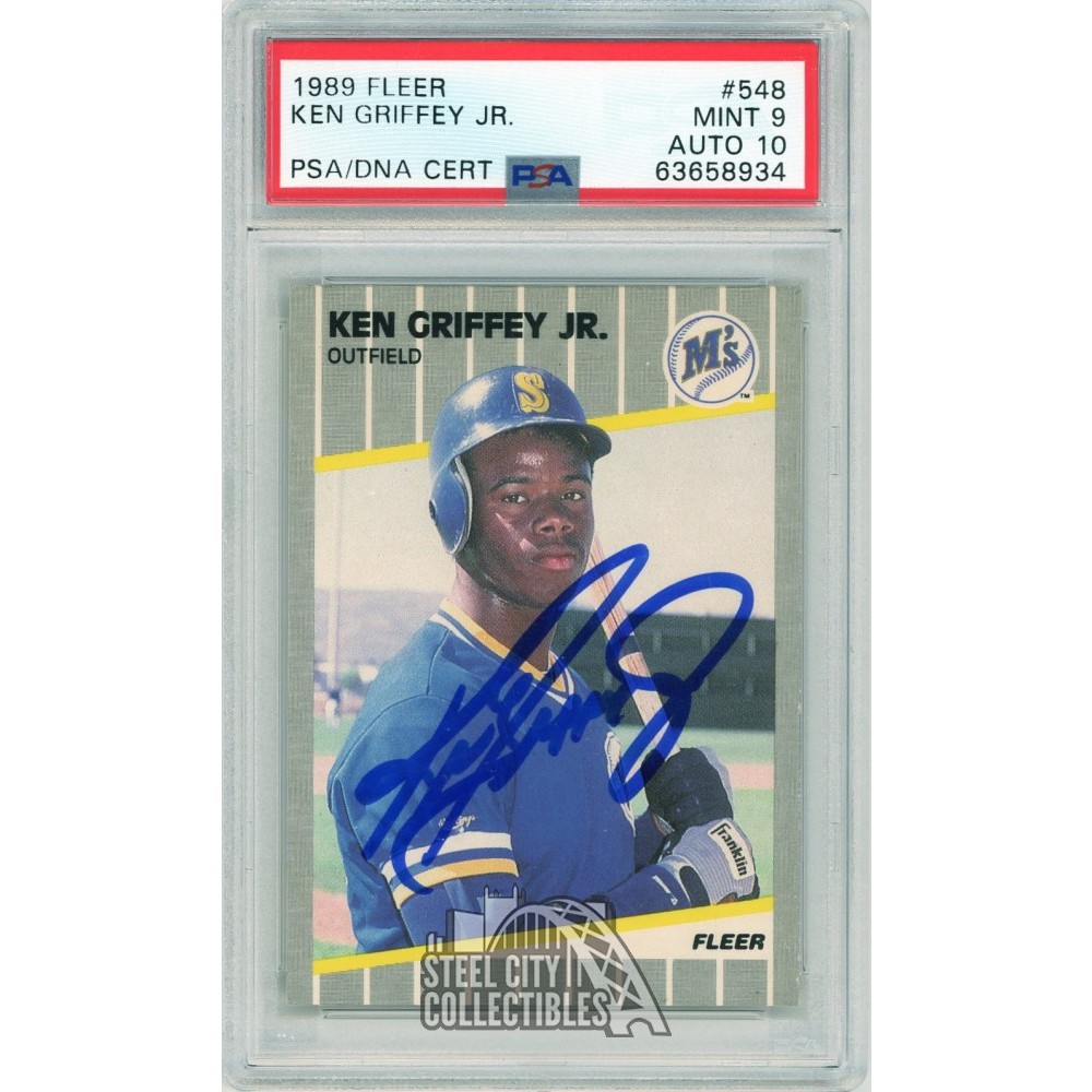 Ken Griffey Jr. Autographed Baseball Rookie Card 1989 Fleer # 548 (PSA)