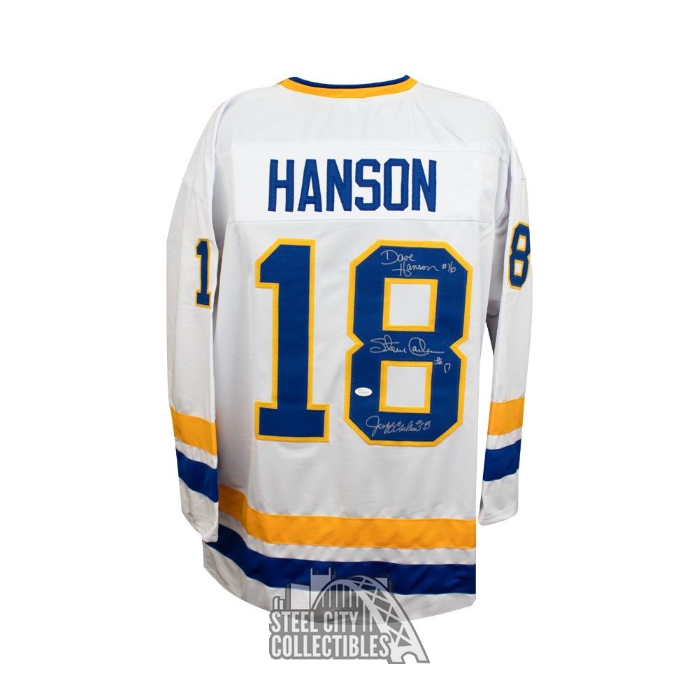 Hanson Brothers Autographed Slap Shot Movie Chiefs (Blue #18) Custom H –  Palm Beach Autographs LLC