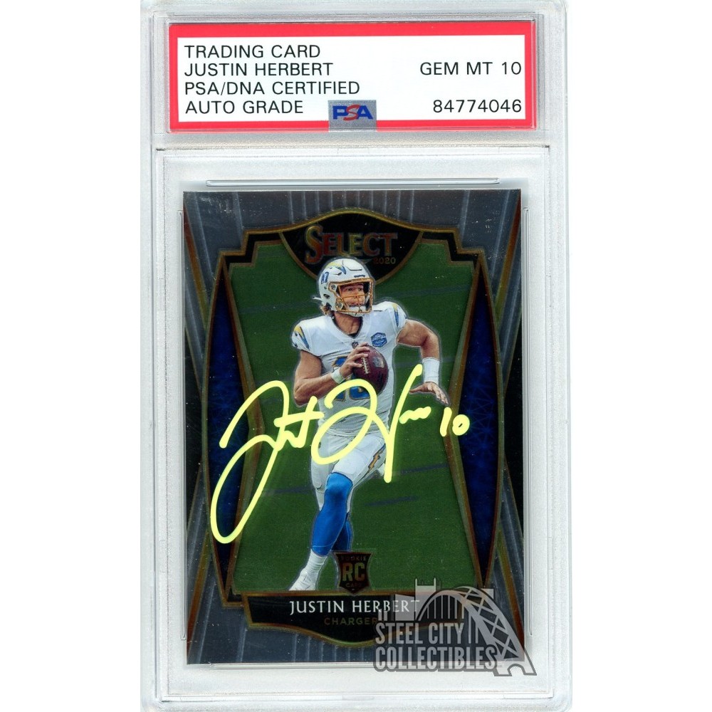 Justin Herbert 2020 Panini Select Premier Level Silver Autograph Rookie  Card #144 PSA/DNA 10 (Yellow)