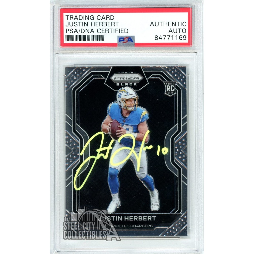 JUSTIN HERBERT WHITE SPARKLE PRIZM CARD JERSEY #10 Chargers 2021