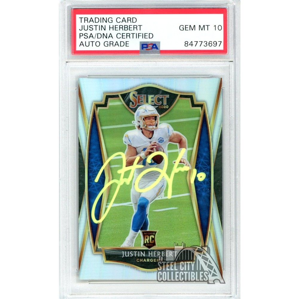 Justin Herbert 2020 Panini Select Premier Level Silver Autograph Rookie  Card #144 PSA/DNA 10 (Yellow)