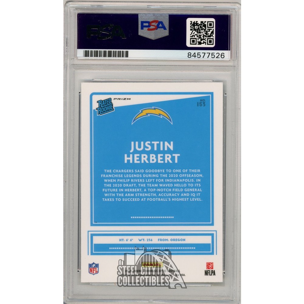 Justin Herbert 2020 Panini Optic Holo Auto RC Card #153 PSA/DNA 10