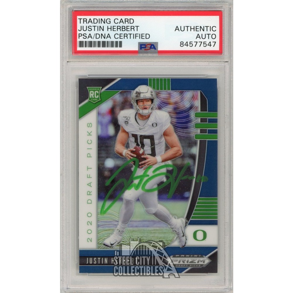 Justin Herbert 2020 Panini Prizm Draft Picks Blue Autograph Rookie Card  #102 PSA/DNA