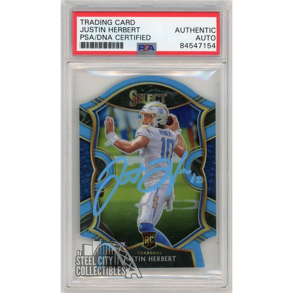 Justin Herbert 2020 Select Concourse Die Cut Light Blue Prizm Rookie  Autograph #44 PSA/DNA