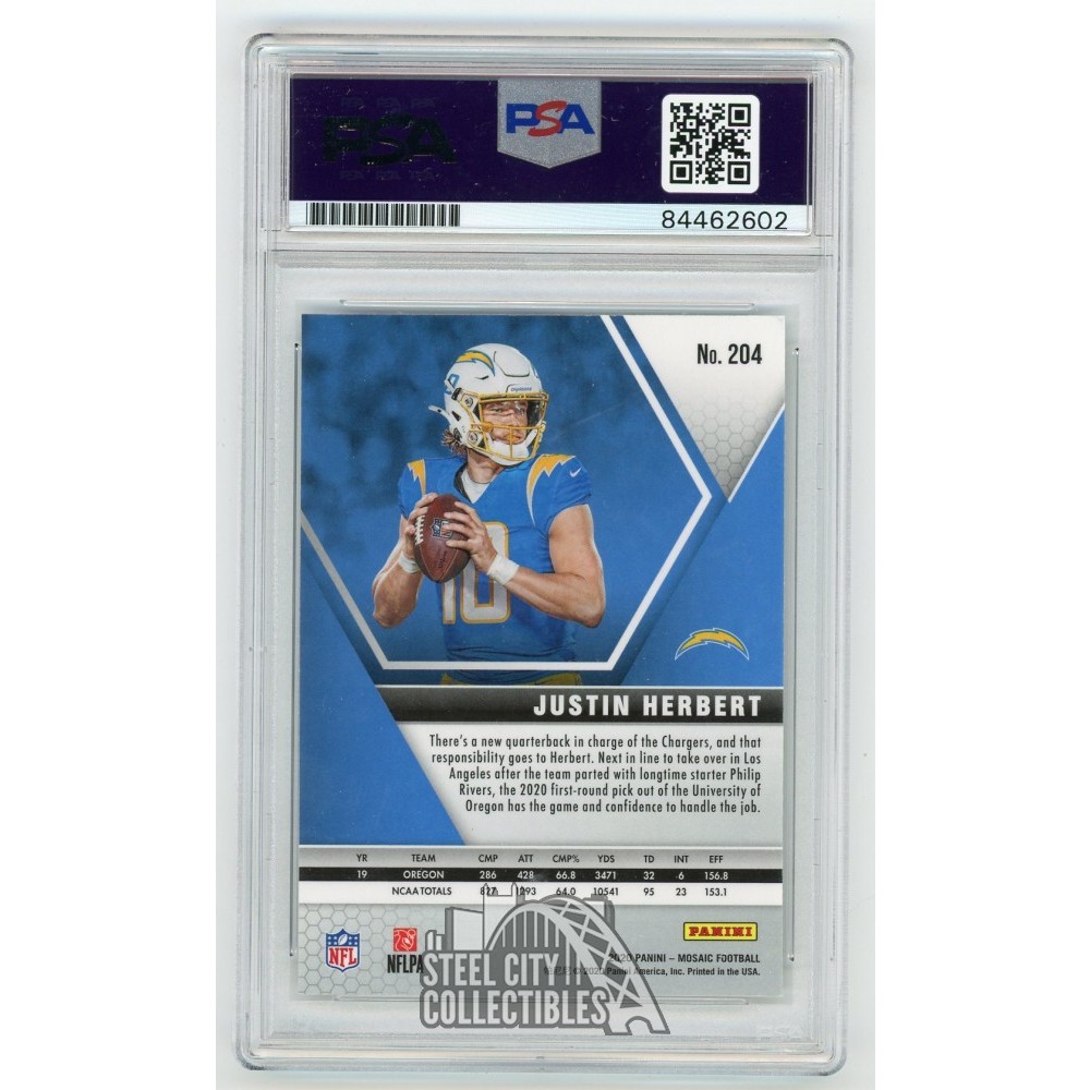 Justin Herbert 2020 Mosaic Green Auto Rookie Card #204 PSA/DNA 10