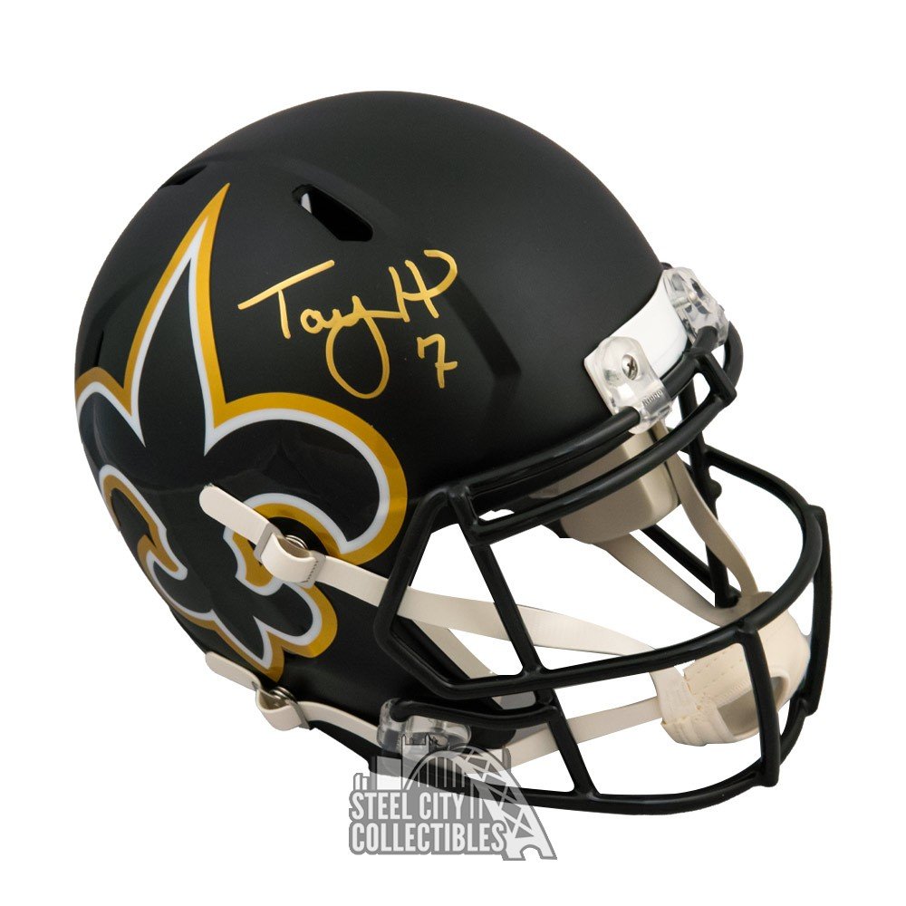 Taysom Hill Autographed New Orleans Saints Eclipse Black Full Size  Authentic Speed Helmet Swiss Army Knife Beckett BAS Stock #191556