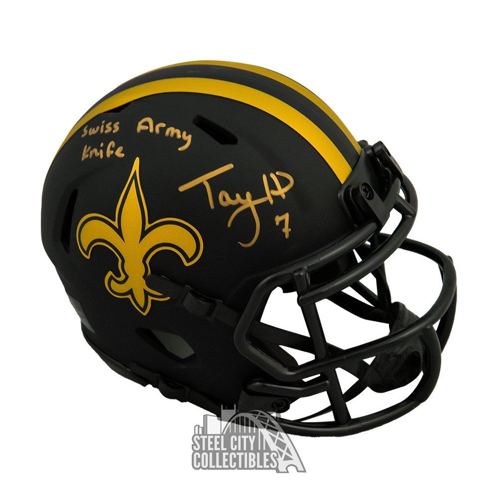 Taysom Hill Autographed Swiss Army Knife Saints Eclipse Mini Football  Helmet - BAS COA