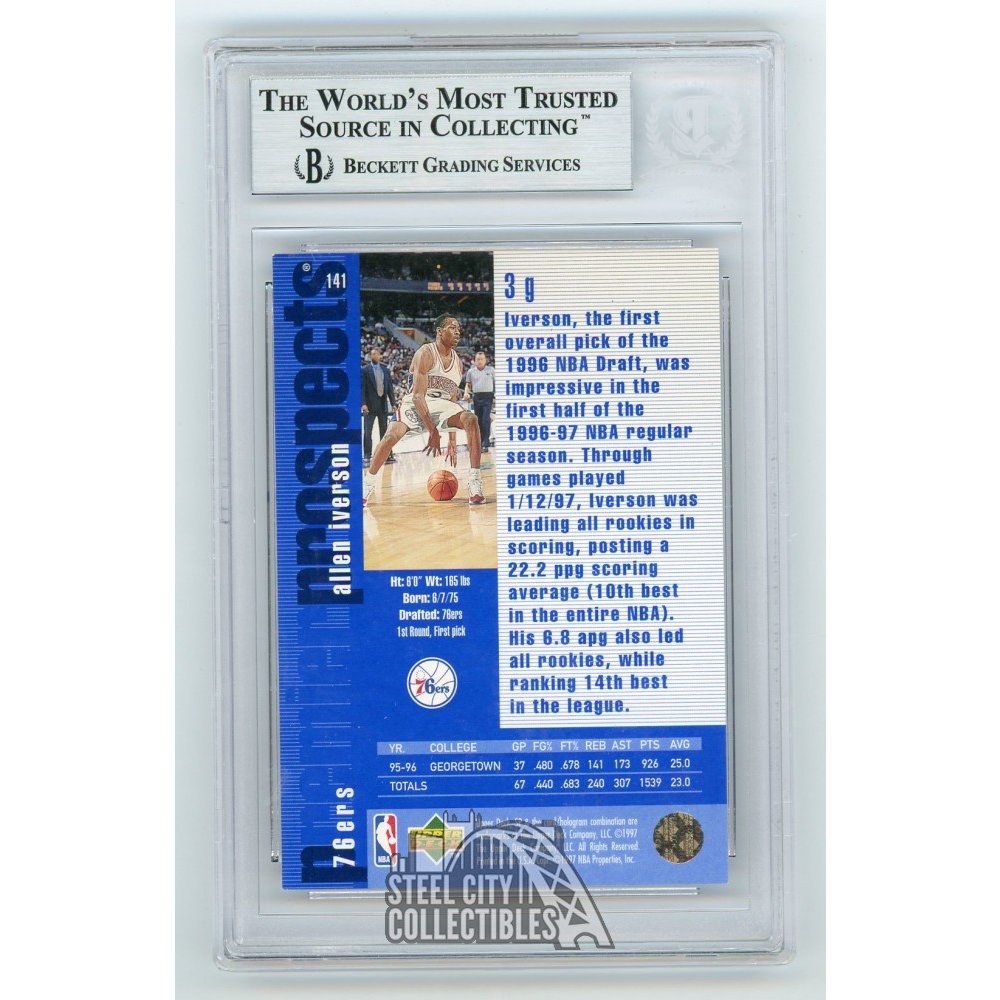 Allen Iverson Autographed 1996-97 Upper Deck Collector's Choice Rookie Card  #301 Philadelphia 76ers Beckett BAS Stock #203716 - Mill Creek Sports