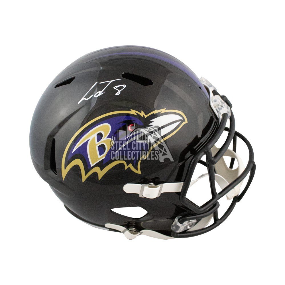 Lamar Jackson Autographed Baltimore Ravens Speed Full-Size Football Helmet  - JSA COA (White Ink)