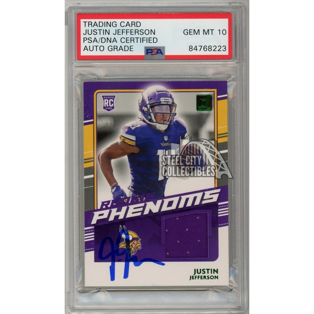 Justin Jefferson 2020 Panini Donruss Rookie Phenoms Jersey Autograph Card  #RP-JJ PSA/DNA 10