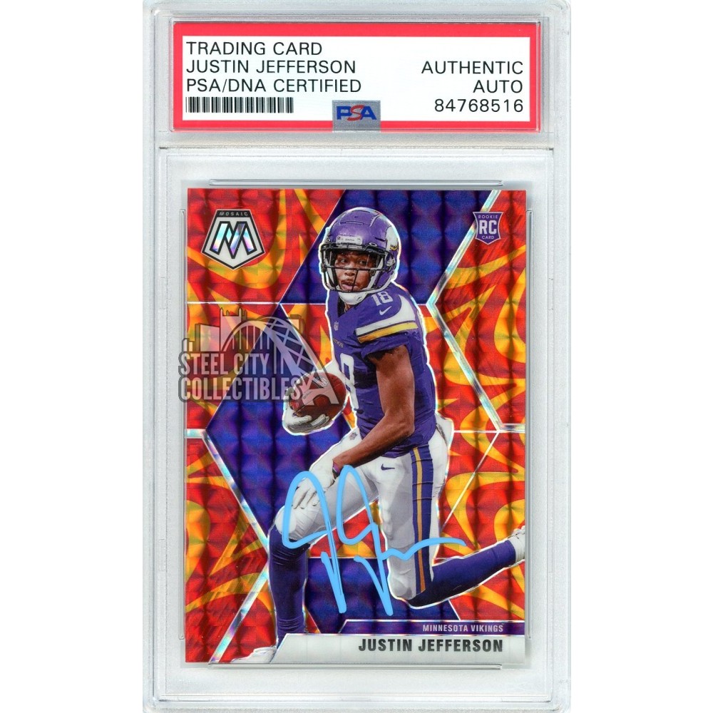 Justin Jefferson 2020 Panini Mosaic Reactive Red Autograph Rookie