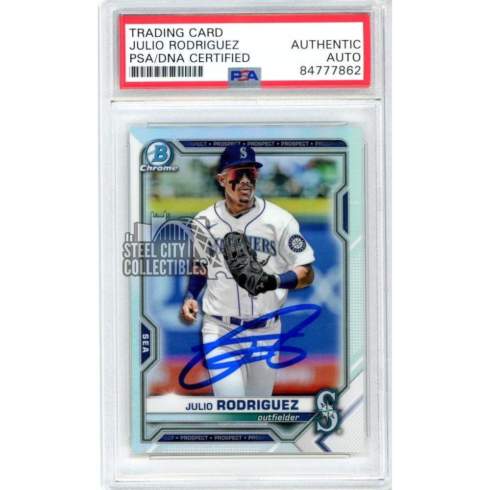 Julio Rodriguez 2021 Bowman Chrome Autograph Refractor Rookie Card #BDC-145  PSA/DNA