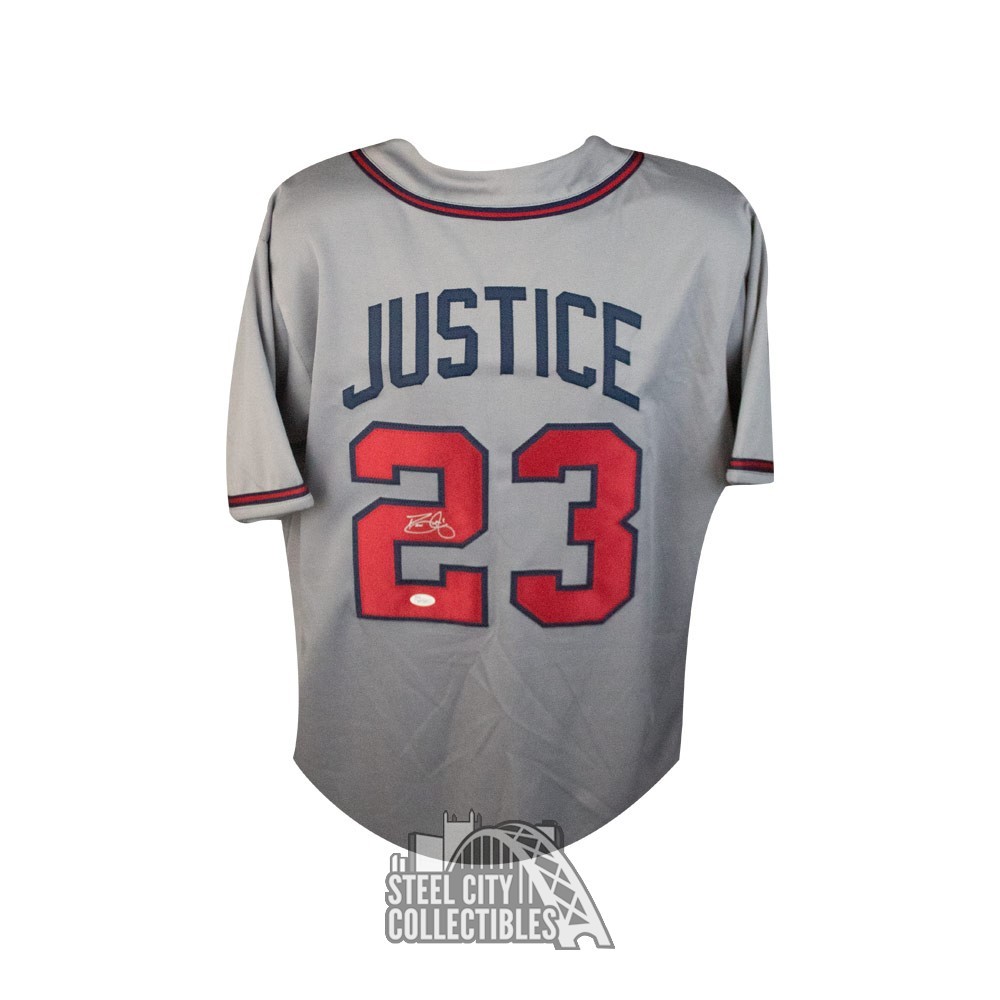 Dave Justice Autographed Atlanta Custom Blue Baseball Jersey - JSA COA