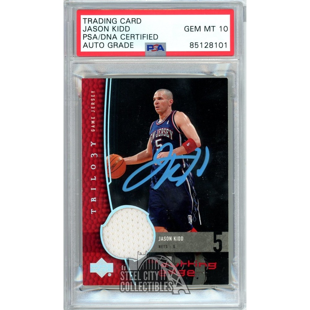 Jason Kidd 2004-05 Upper Deck Trilogy Autograph Jersey Card #CE-JK PSA/DNA  10 (Blue) | Steel City Collectibles