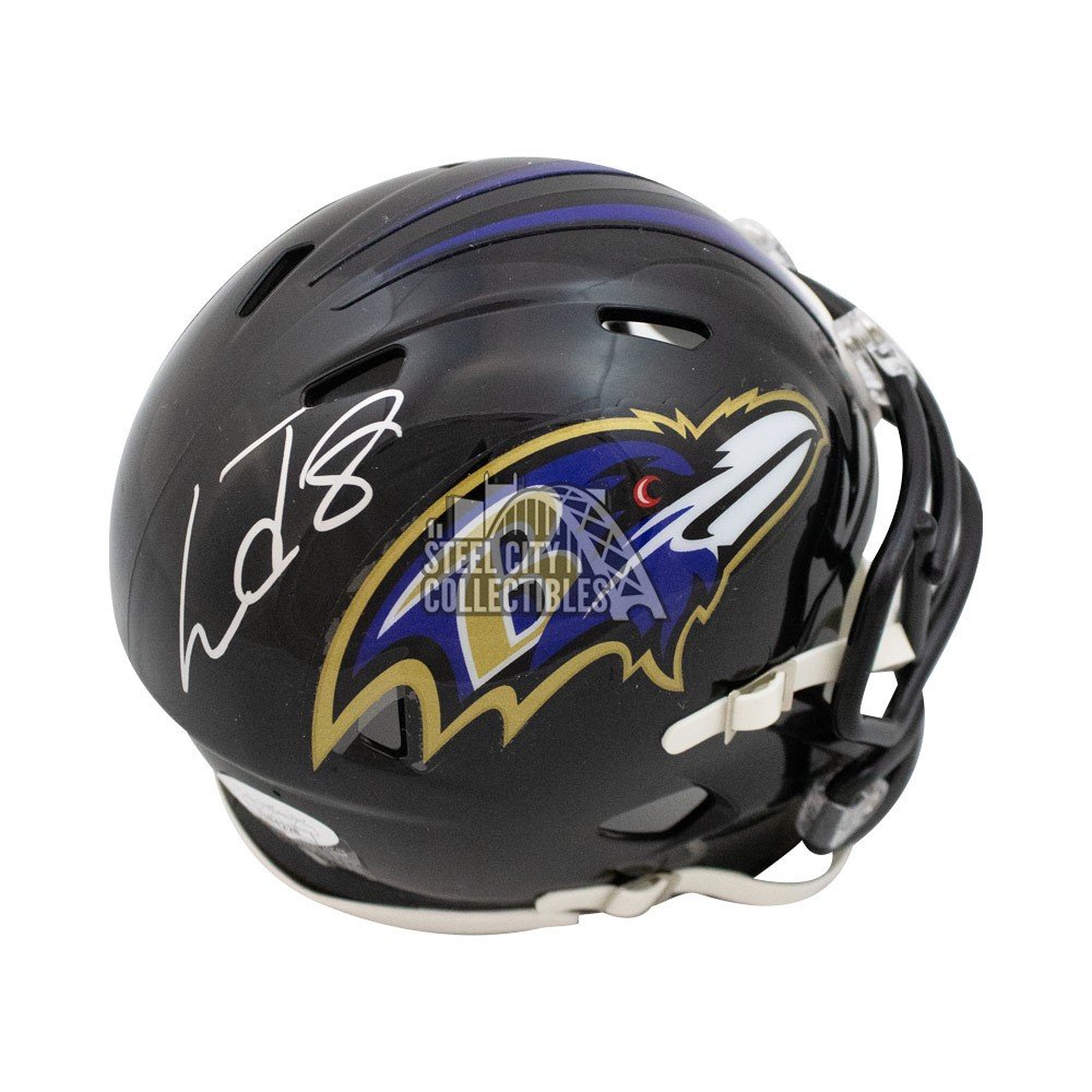 Lamar Jackson Baltimore Ravens Autographed White Iced Speed Mini Helmet(JSA)