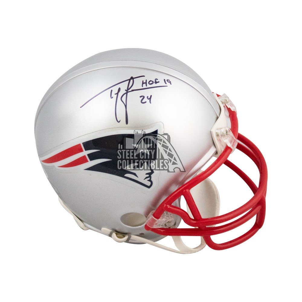 Ty Law Signed HOF 19 Inscription New England Patriots Mini Football Helmet  (JSA)