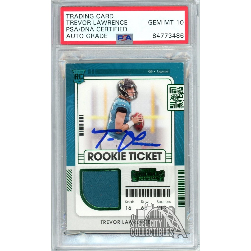 Trevor Lawrence 2021 Panini Contenders Rookie Jersey Variation Green  Autograph Card #RSV-TRL PSA/DNA 10