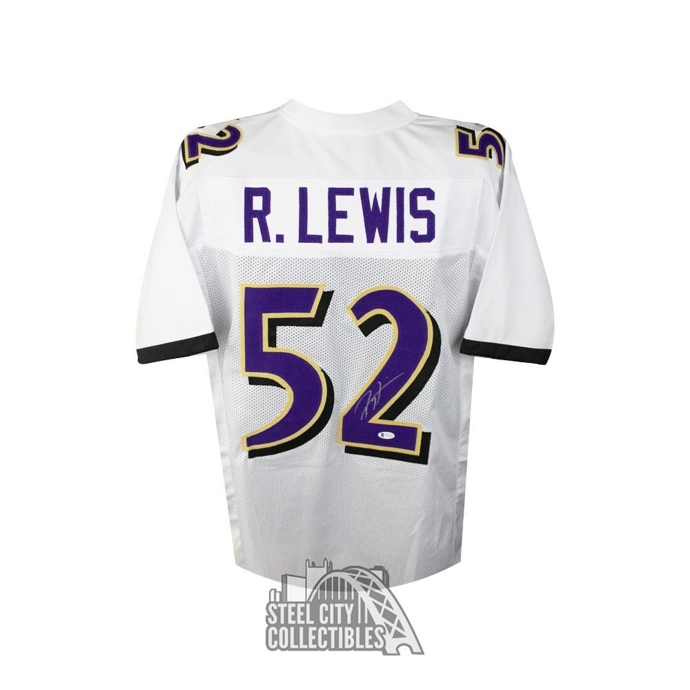 Ray Lewis Autographed Baltimore Ravens White Custom Football Jersey BAS COA  At 's Sports Collectibles Store