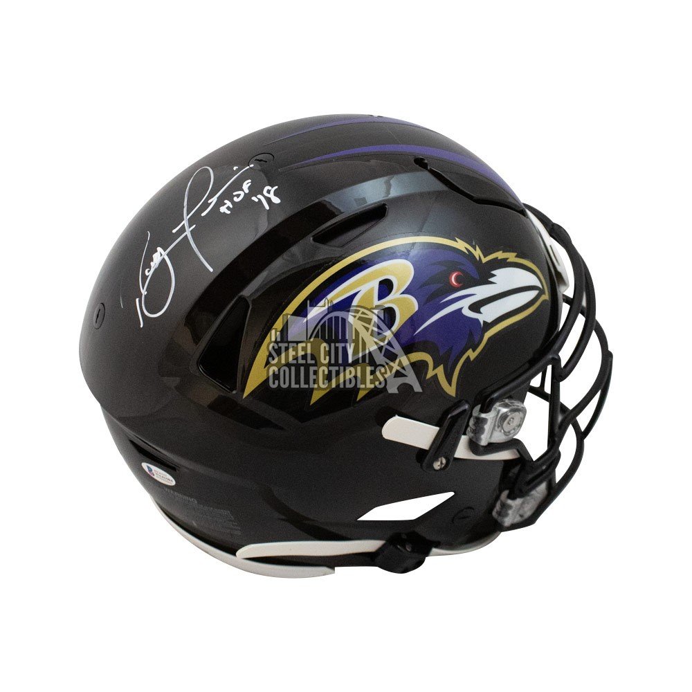 Ray Lewis Autographed Helmet - Baltimore Ravens Speed Replica HOF JSA