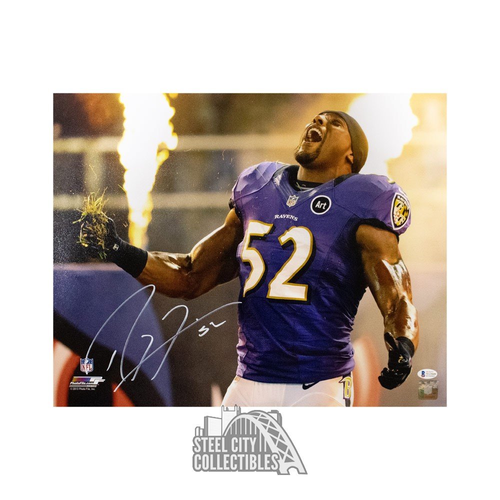 Ray Lewis Autographed Baltimore Ravens 16x20 Photo - BAS COA (Purple Jersey)