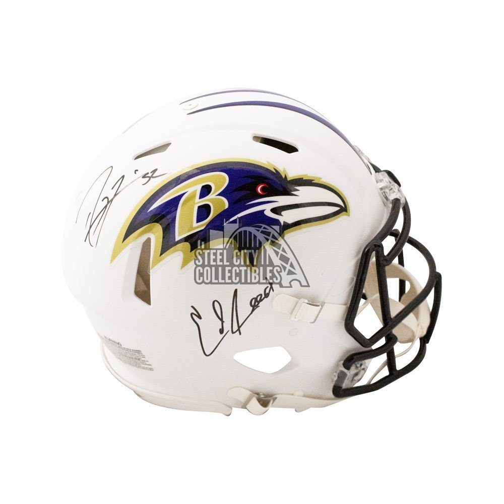 Ray Lewis Ed Reed Autographed Baltimore Ravens Flat White Authentic  Full-Size Football Helmet - BAS (Black Ink)