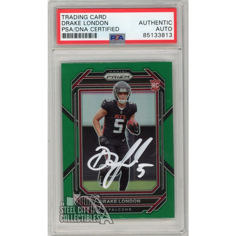 Drake London 2022 Panini Prizm Green Autograph Rookie Card #308 PSA/DNA ...