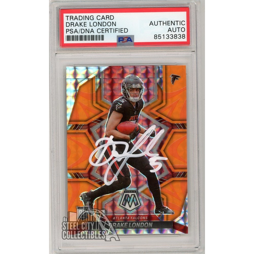 Drake London 2022 Panini Mosaic Orange Fluorescent Autograph Rookie ...