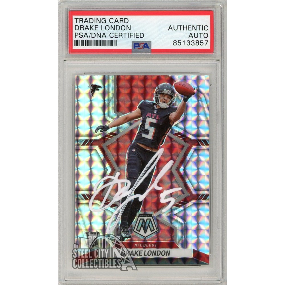 Drake London 2022 Panini Mosaic Mosaic Autograph Rookie Card 275 Psadna White Steel City 