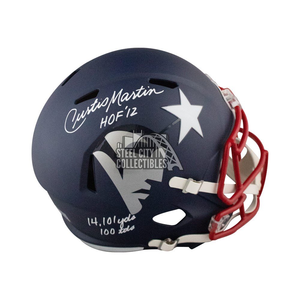 Curtis Martin Autographed Patriots AMP Full-Size Football Helmet JSA (3  Inscrip)