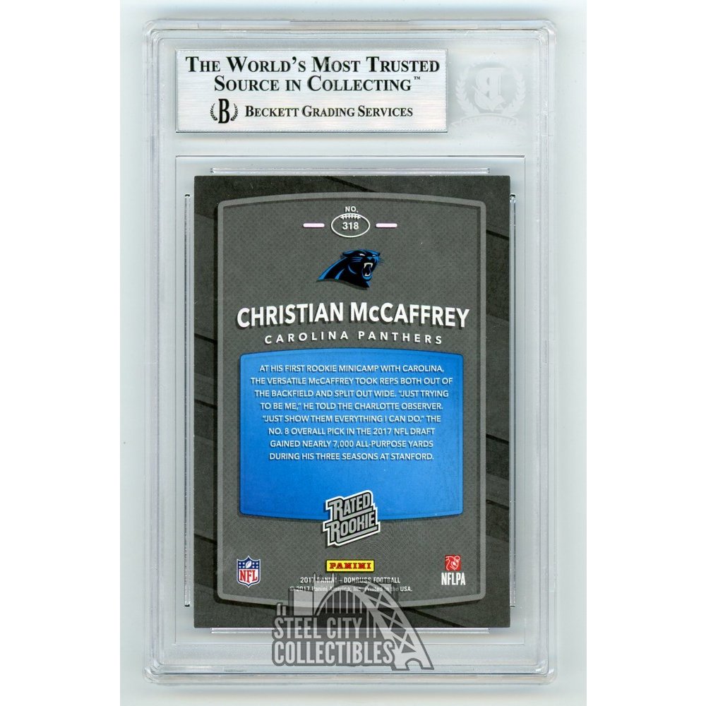 Christian McCaffrey 2017 Panini Donruss Rookie Threads Red Jersey Autograph  Card #5 PSA/DNA (Light Blue)