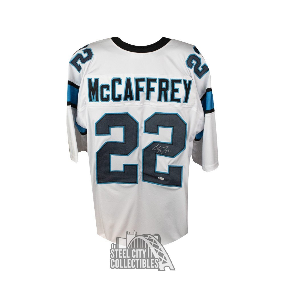 Press Pass Collectibles Christian McCaffrey Authentic Signed Blue Pro Style Jersey BAS Witnessed