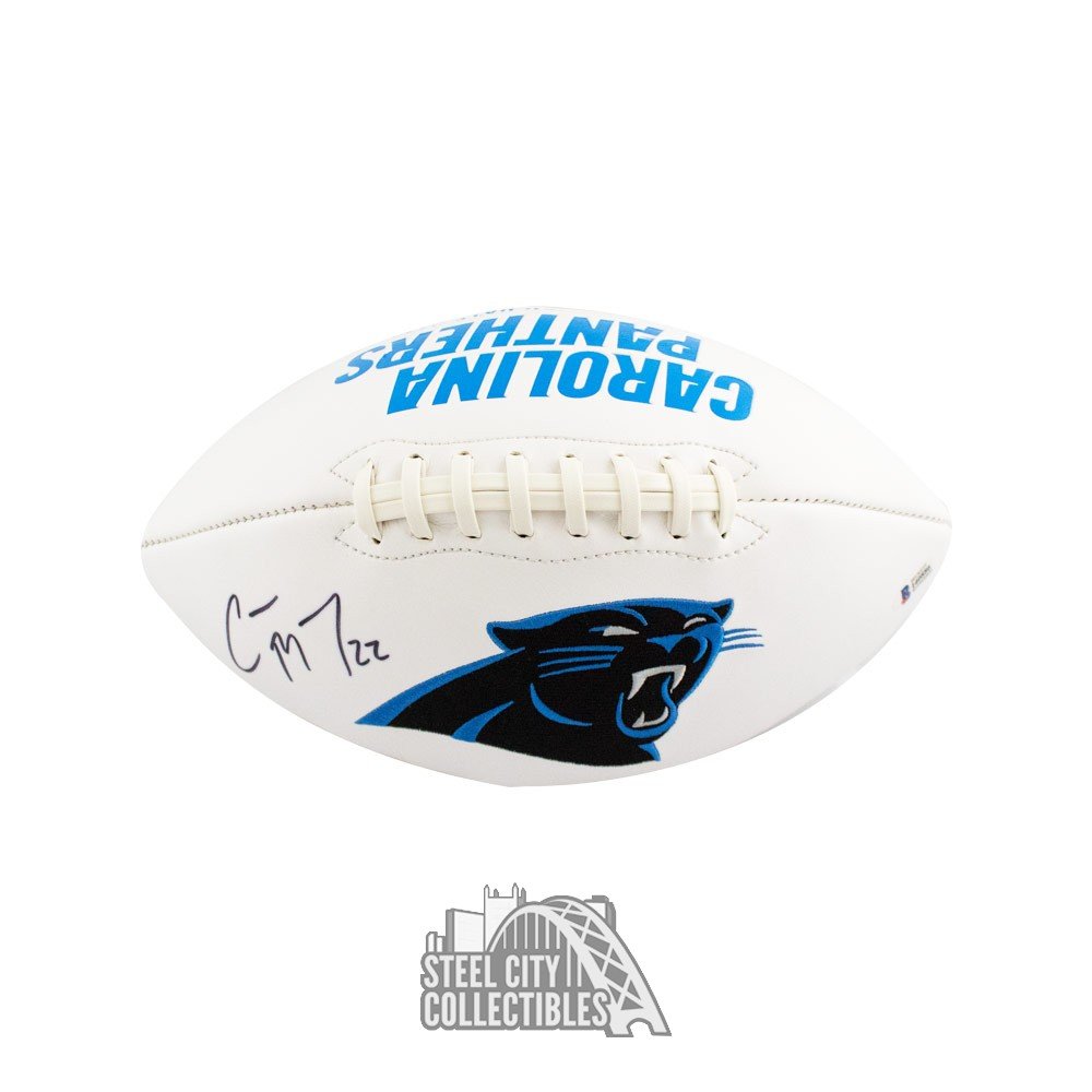 CHRISTIAN McCAFFREY SIGNED AUTOGRAPHED CAROLINA PANTHERS #22 BLUE