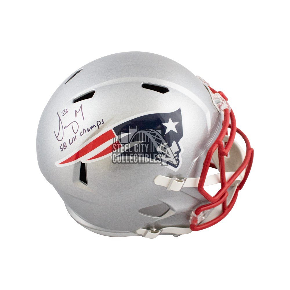 Sony Michel SB LIII Champs Autographed Patriots Full-Size Football Helmet -  BAS COA