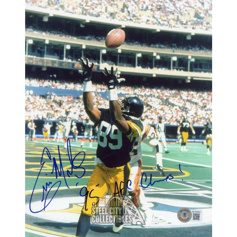 Ernie Mills 95 AFC Champs Autographed Pittsburgh Steelers 8x10 Photo - BAS  (Catching)