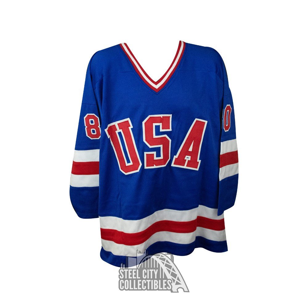  Blue 1980 USA Olympic Miracle on Ice Hockey Jersey