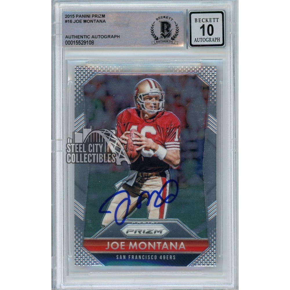 Joe Montana 2015 Panini Prizm Autograph Card #16 BAS 10