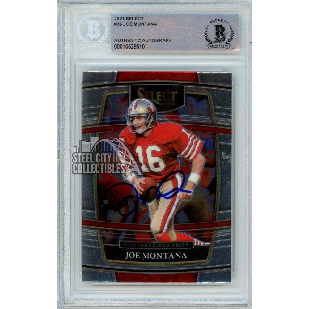 Joe Montana 2021 Panini Select Autograph Card #36 BAS | Steel City